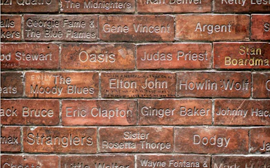 Cavern Club Wall of Fame bricks with musician names, Liverpool.