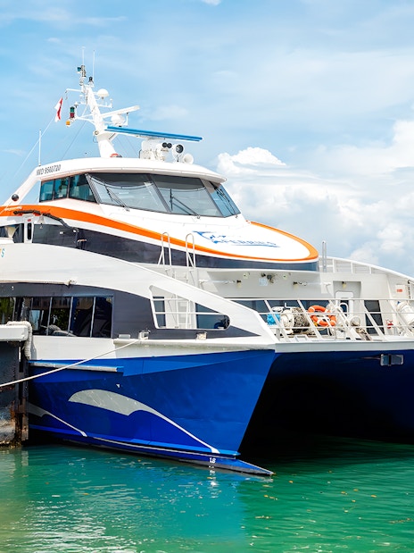 Ferry docked at terminal for Singapore to Bintan Resorts route.
