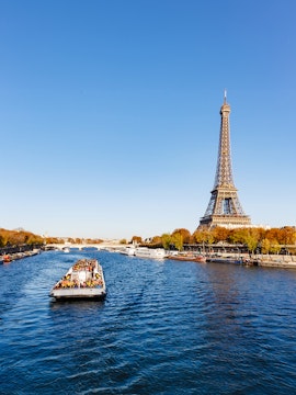 River cruise near Eiffel Tower, Paris, part of London to Paris tours.