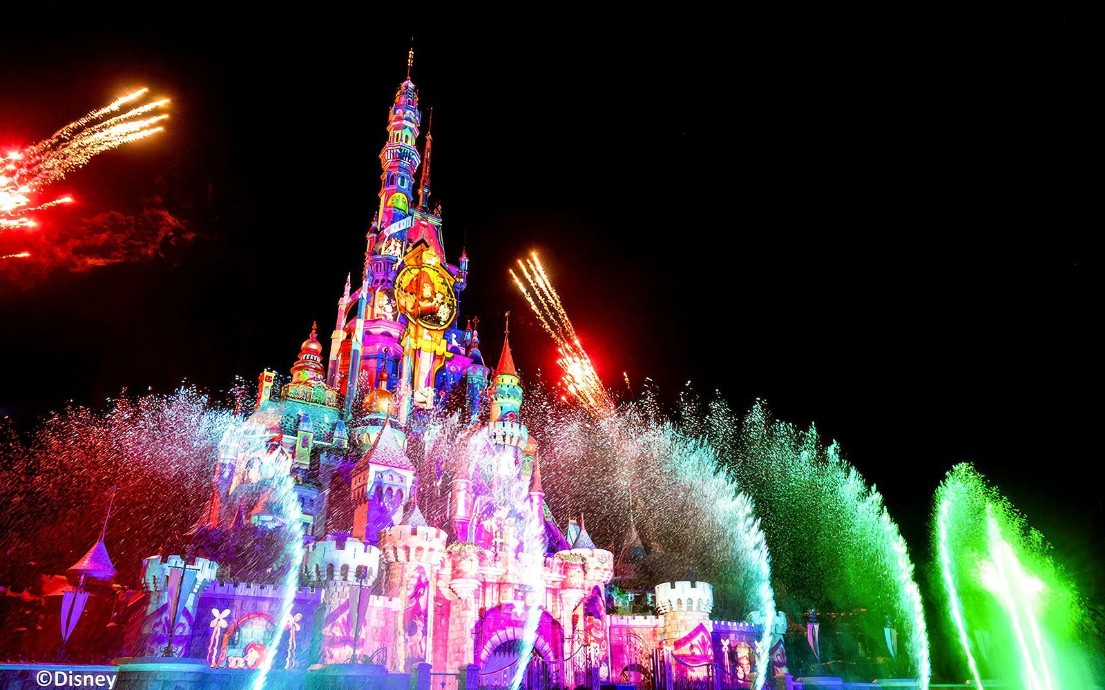 Fireworks around the Hong Kong Disneyland castle