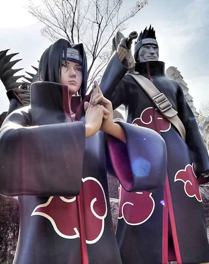 Statues of Naruto characters at Nijigen No Mori Theme Park, Japan.