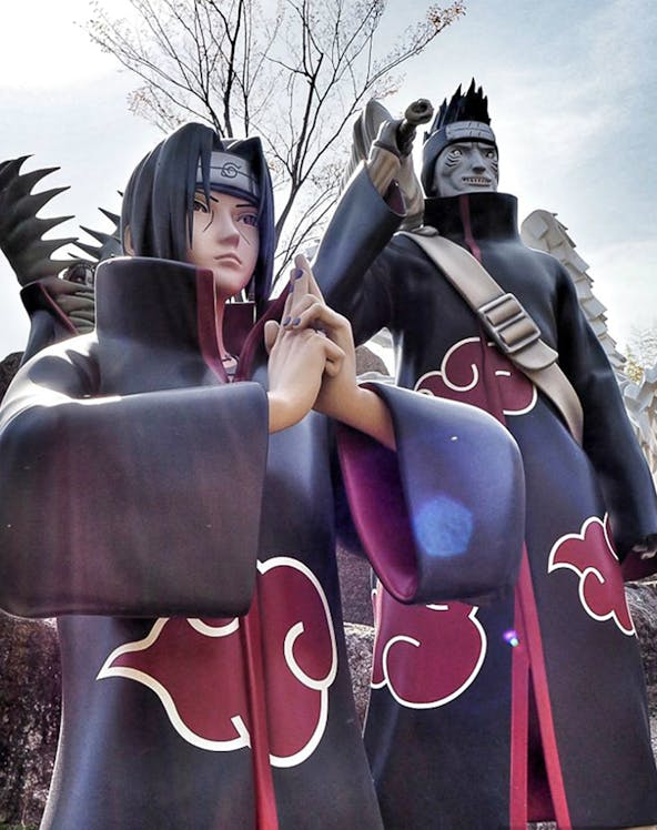 Statues of Naruto characters at Nijigen No Mori Theme Park, Japan.