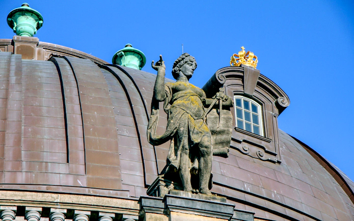 Statue atop Bode Museum dome in Berlin, Germany.
