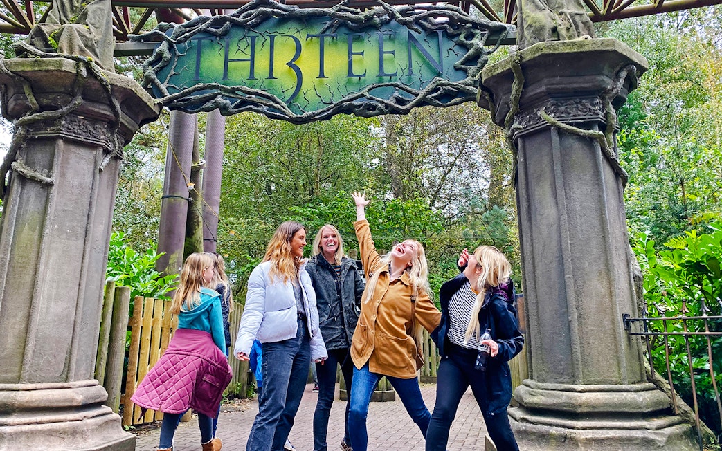 Guests enjoying the entrance to Thirteen ride at Alton Towers.