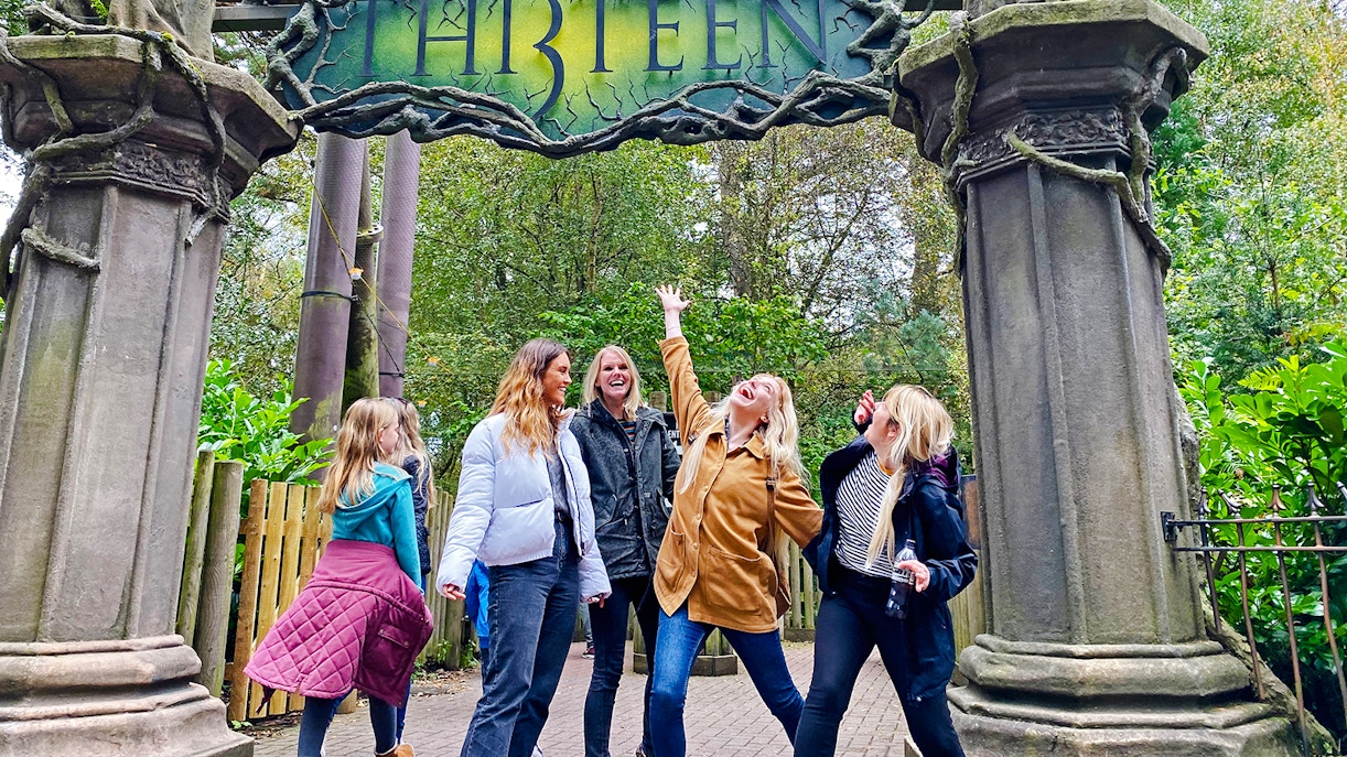 Guests enjoying the entrance to Thirteen ride at Alton Towers.