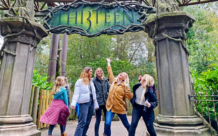 Guests enjoying the entrance to Thirteen ride at Alton Towers.