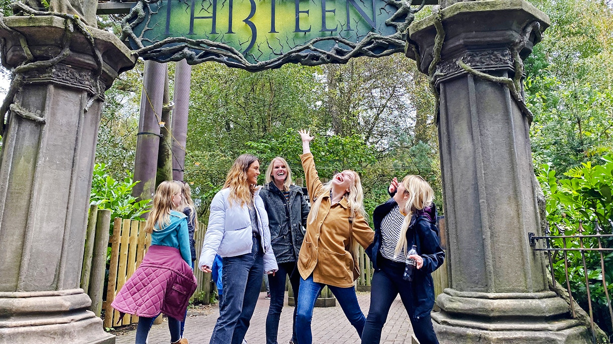Guests enjoying the entrance to Thirteen ride at Alton Towers.