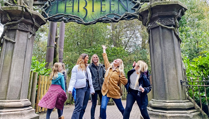 Guests enjoying the entrance to Thirteen ride at Alton Towers.