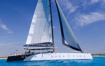 Catamaran sailing on blue waters during the Sunset Open Bar Tour in Cartagena.