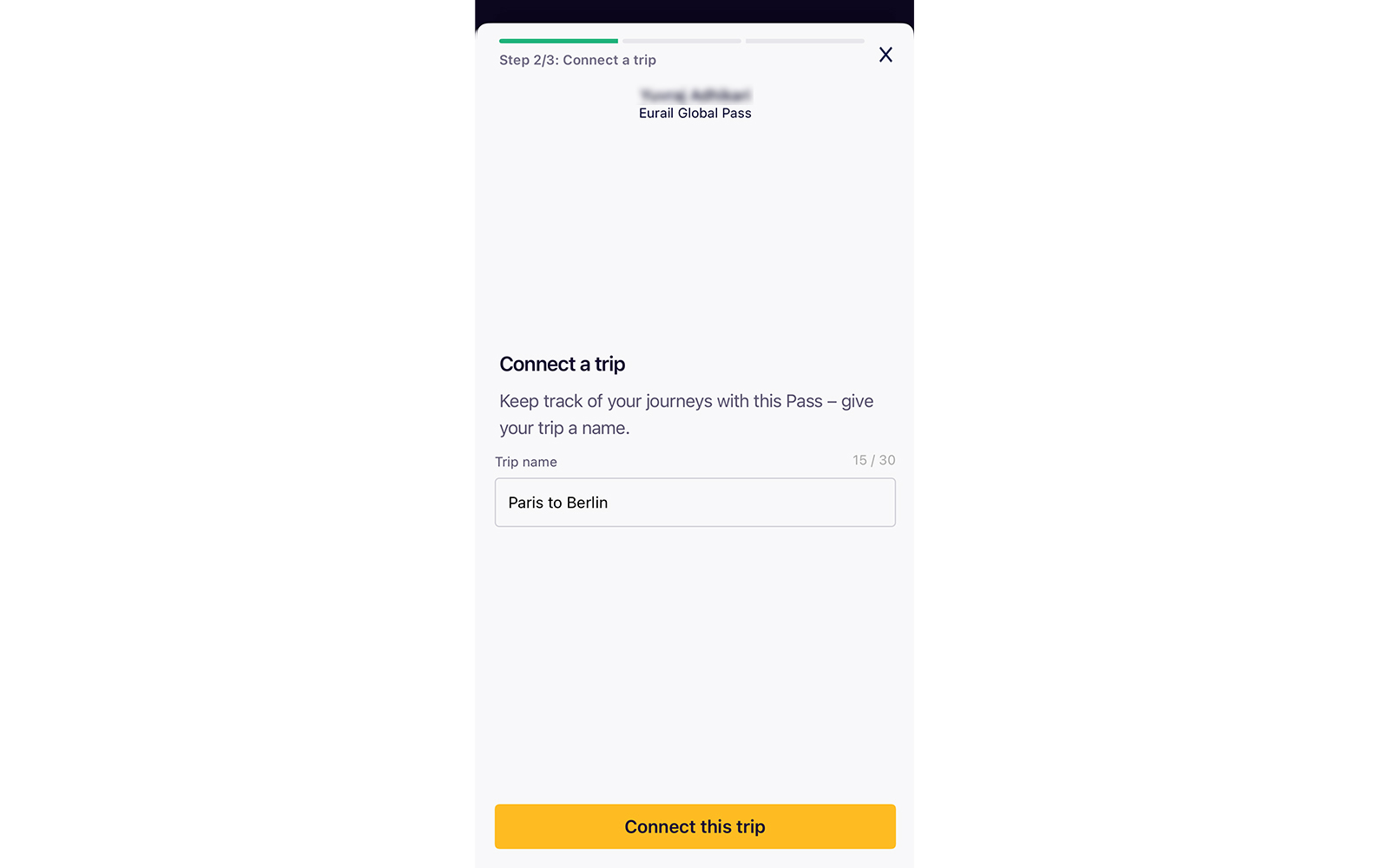 Connect a trip - Eurail Pass activation