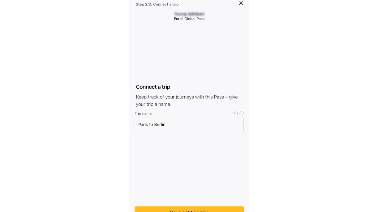 Connect a trip - Eurail Pass activation