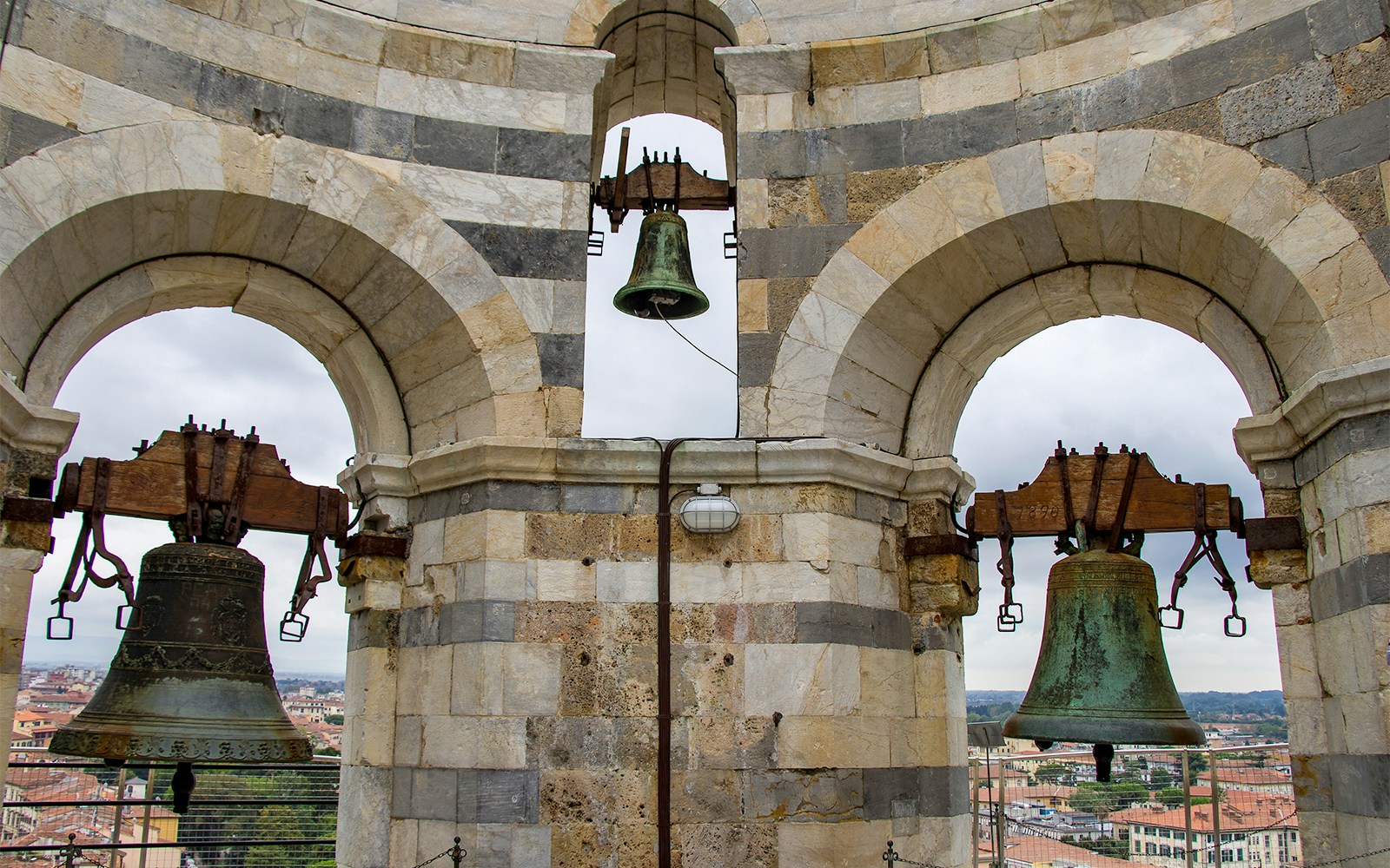 Leaning Tower of Pisa, bells at the top.