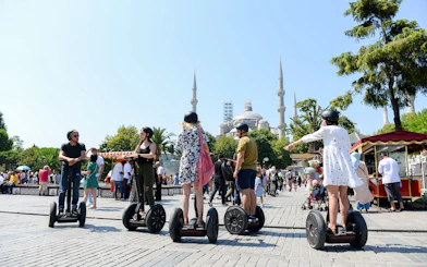 Tourists on Segways near the Blue Mosque in Istanbul.