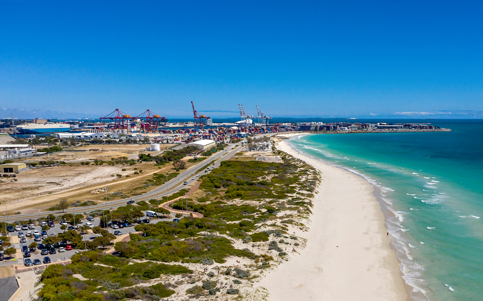 Fremantle Hafen mit historischen Gebäuden und angedockten Booten, Westaustralien.