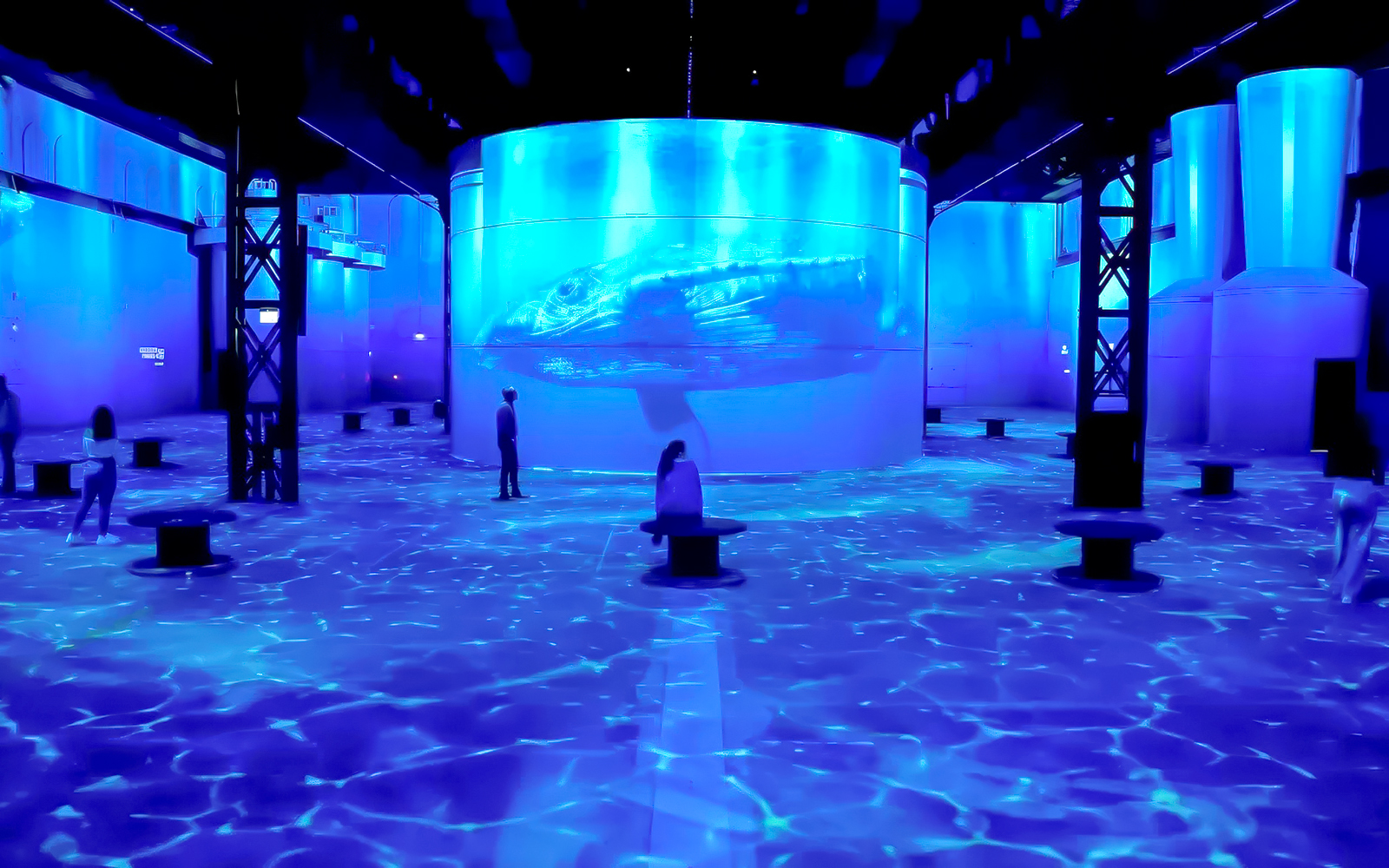 Guests exploring immersive ocean exhibit at Port des Lumières.