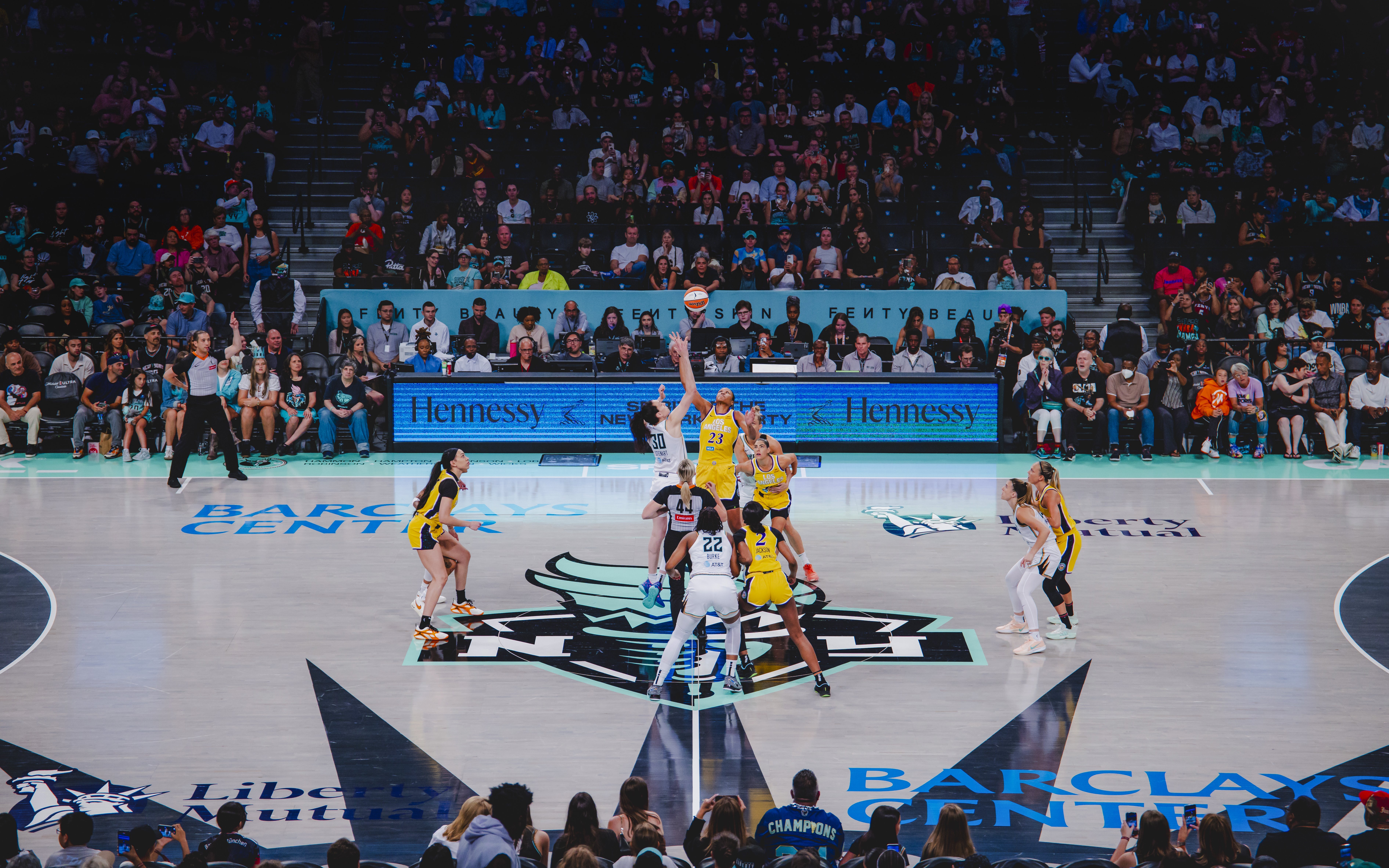 New York Liberty WNBA game tip-off at Barclays Center, New York.