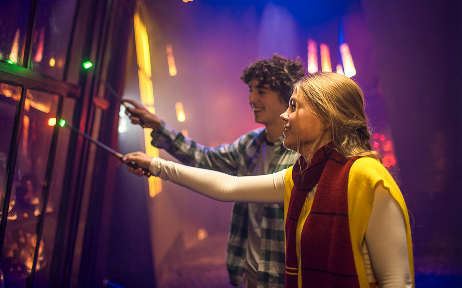 People using wands at Knockturn Alley, Harry Potter Visions of Magic Tokyo.
