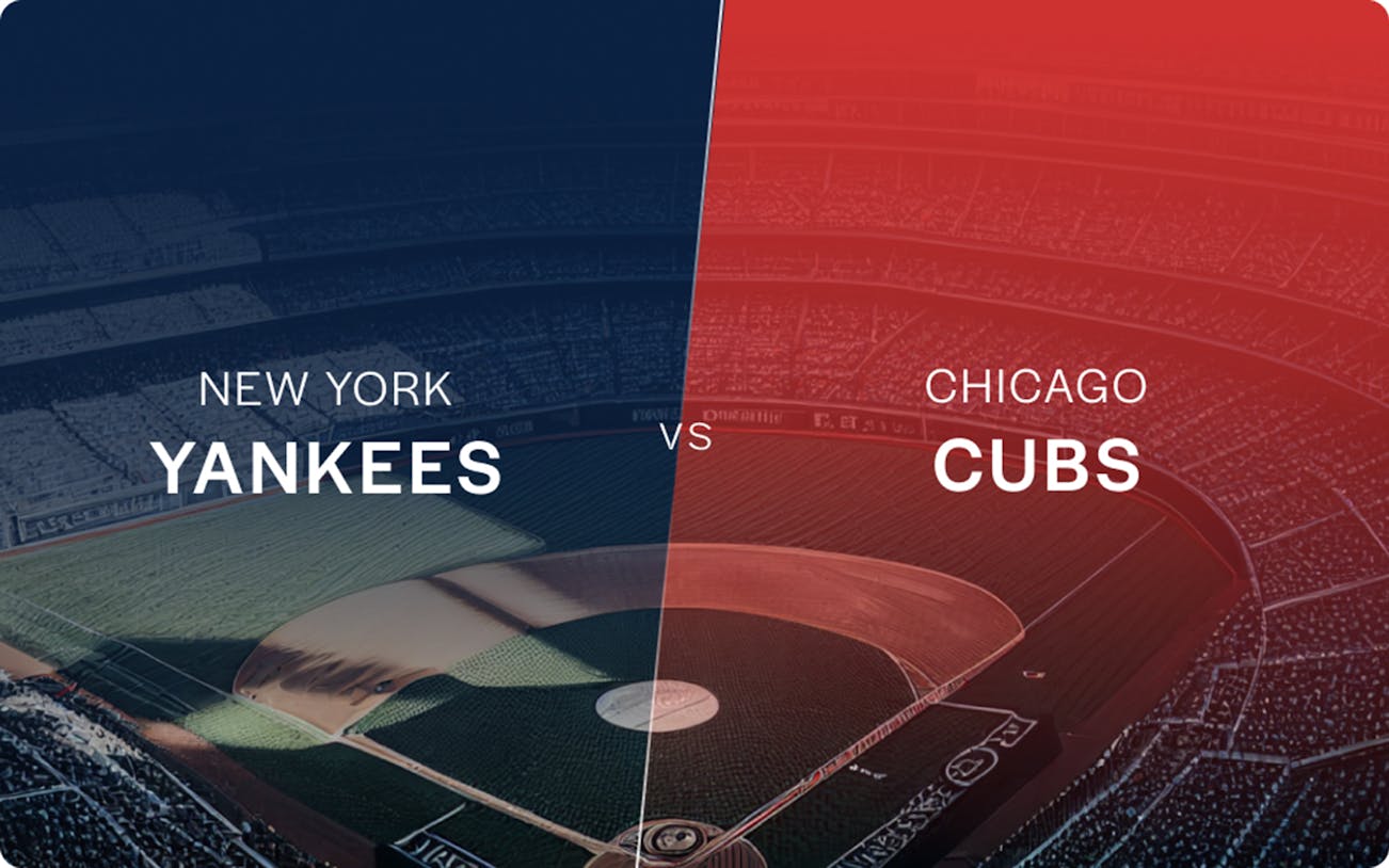 New York Yankees vs Chicago Cubs baseball game graphic.