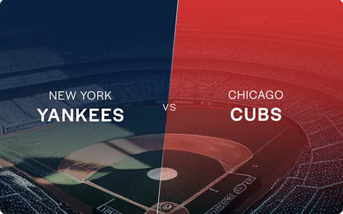 New York Yankees vs Chicago Cubs baseball game graphic.