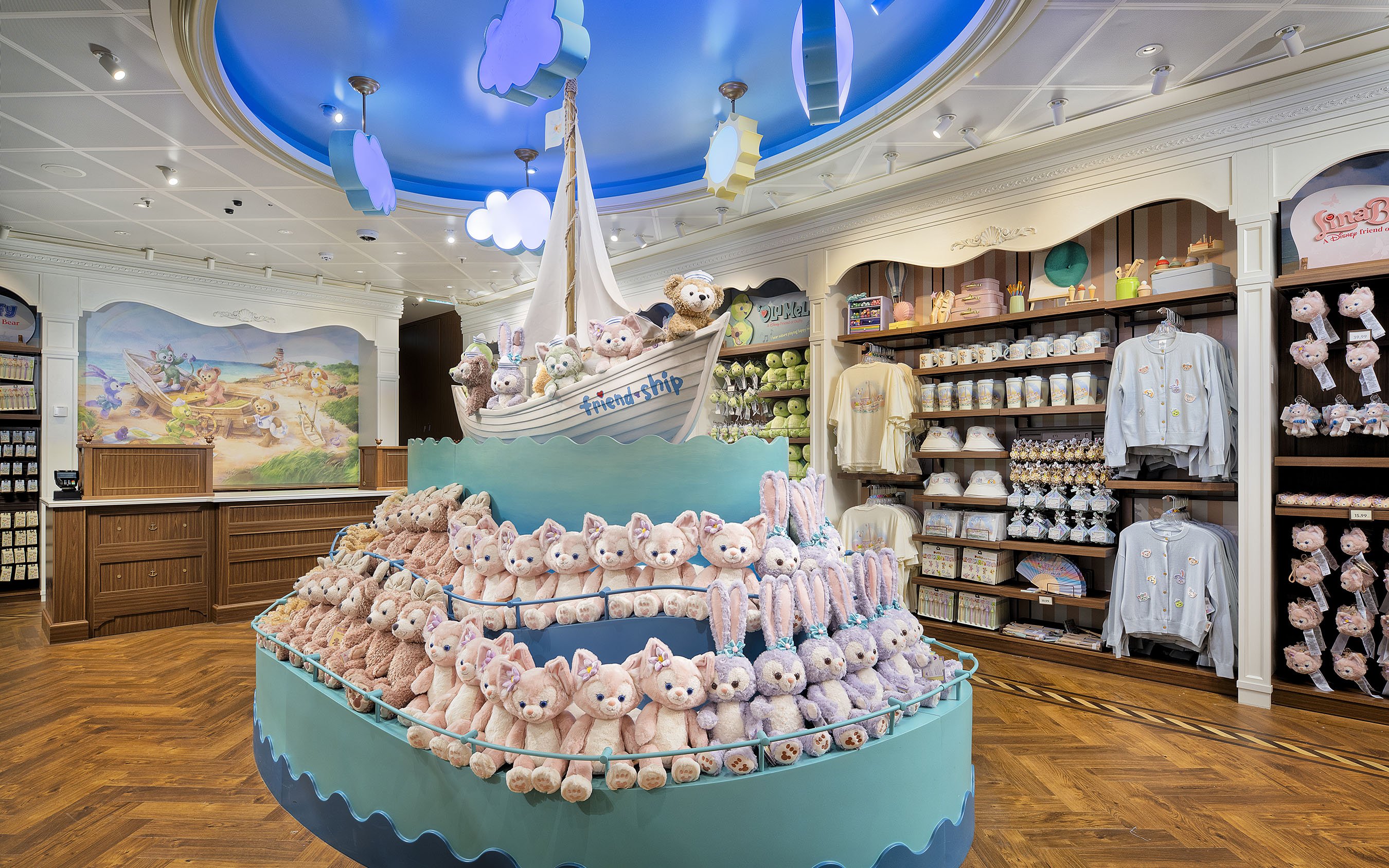 Duffy and Friends merchandise display at Disney Cruise Line shop.