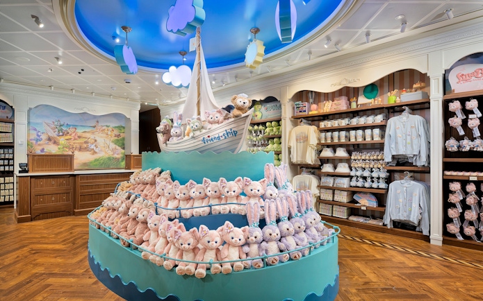 Duffy and Friends merchandise display at Disney Cruise Line shop.