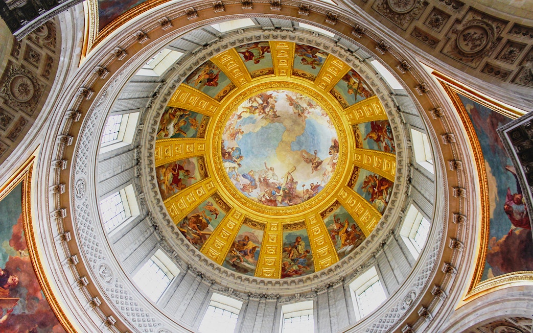 Napoleon's Tomb glass dome with intricate frescoes in Paris, France.