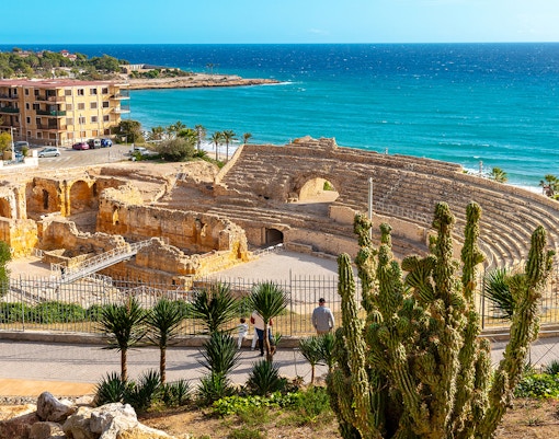 Tarragona Roman amphitheater overlooking the Mediterranean Sea.