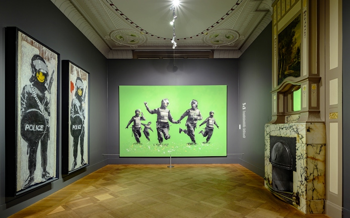 Banksy artworks displayed at Moco Museum, Amsterdam.