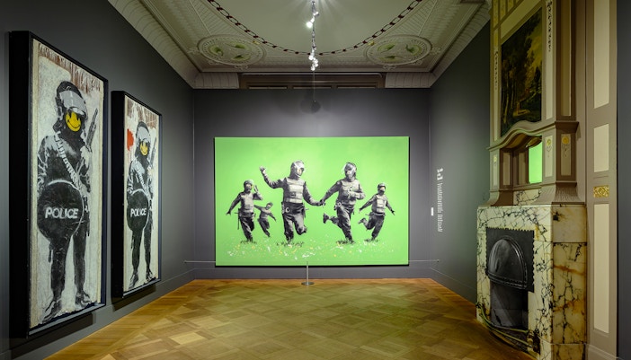 Banksy artwork displayed at Moco Museum, Amsterdam.