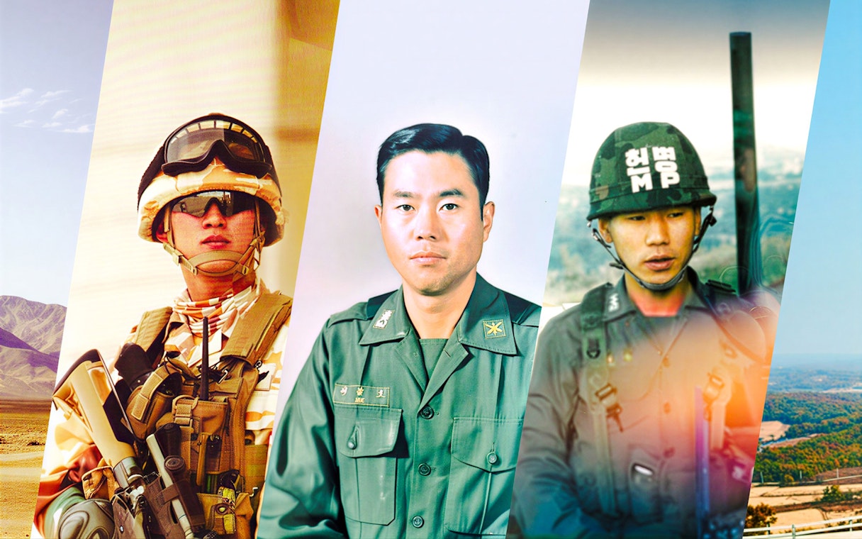 Military personnel in various uniforms and settings, showcasing diverse roles and environments.