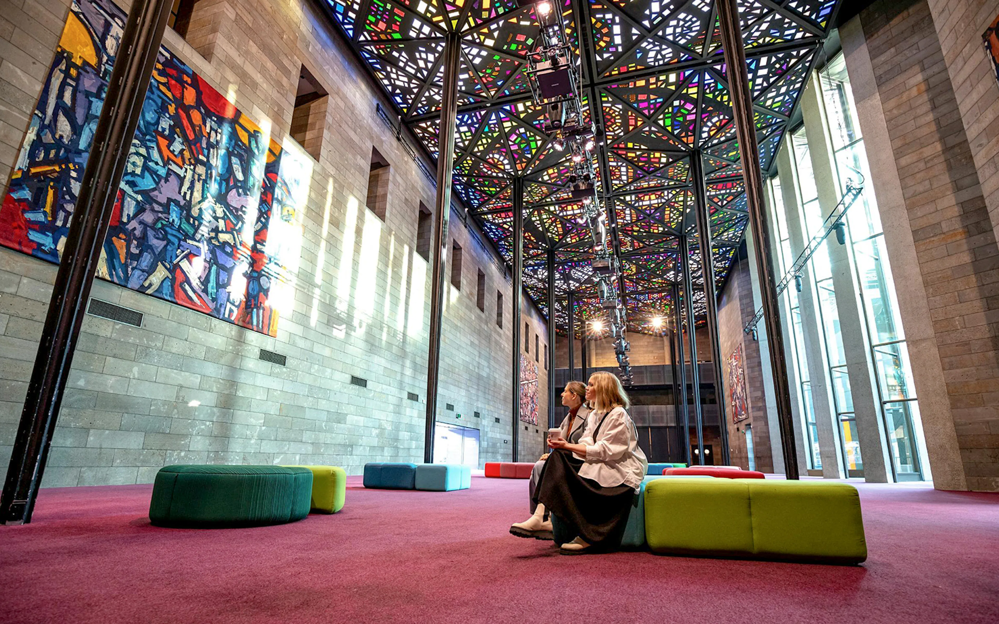 Stained-glass ceiling in the Great Hall at National Gallery of Victoria, Melbourne.