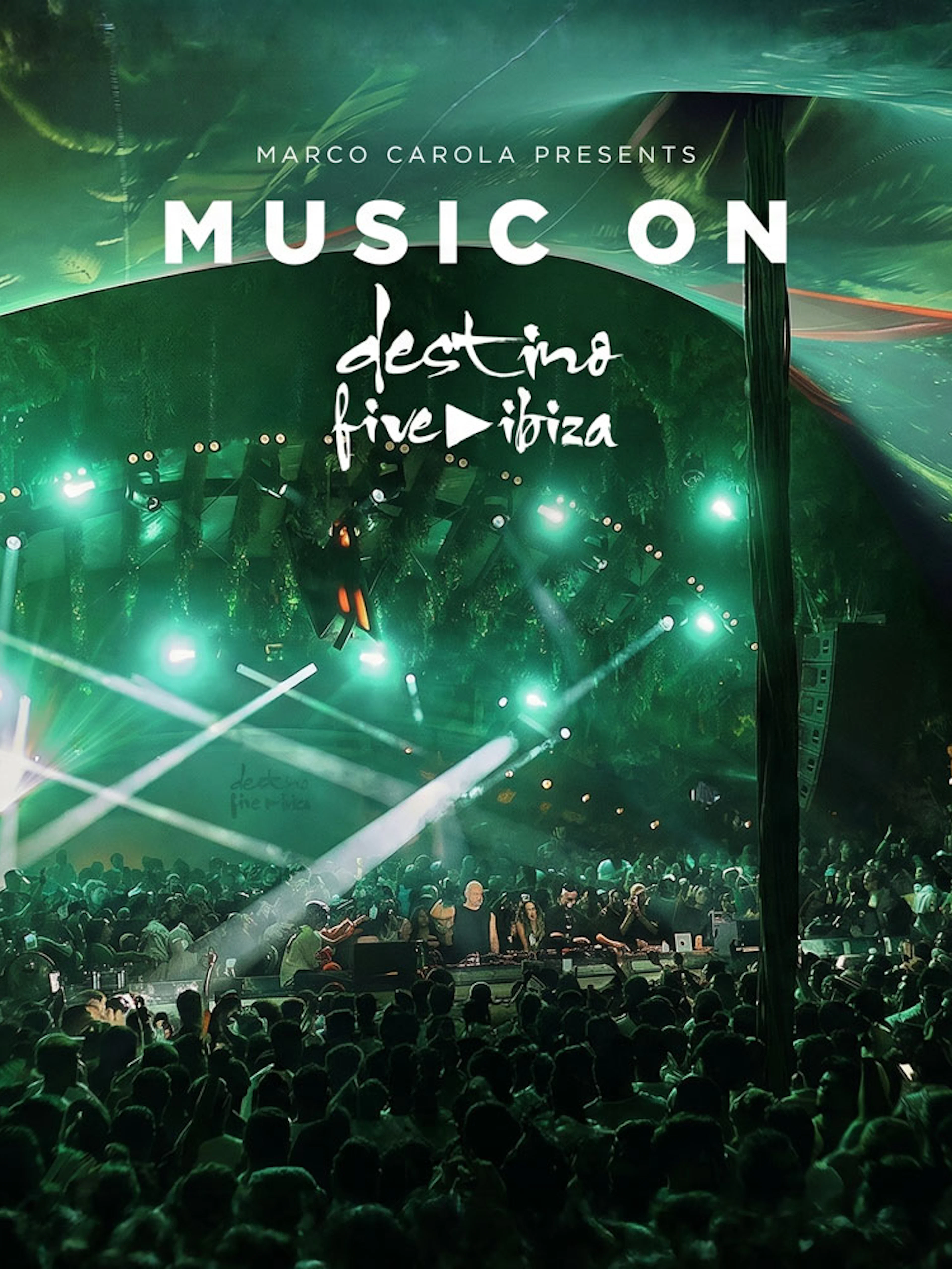Crowd enjoying a live DJ performance at Destino Ibiza Pacha event.