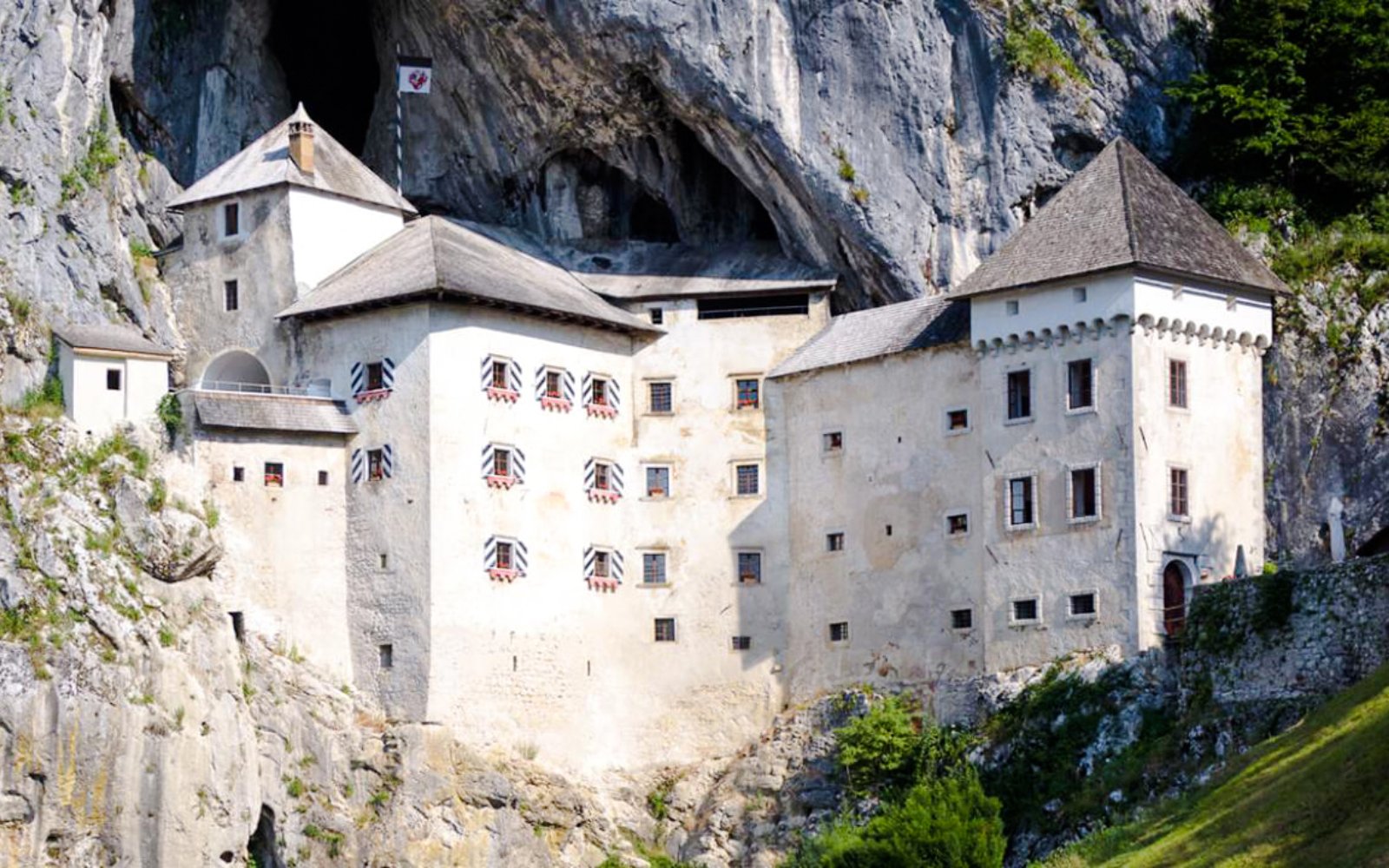 Predjama Castle built into a cliff in Slovenia.