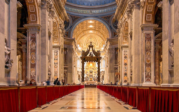 Bernini's Baldacchino under the dome of St. Peter's Basilica, Vatican City.