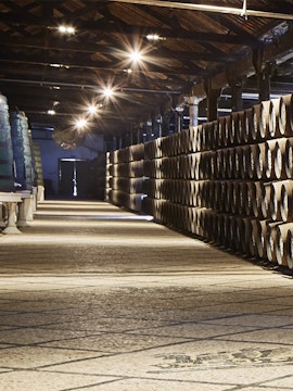 Barrels aging in Cockburn's Port Lodge cellar, Porto, Portugal.