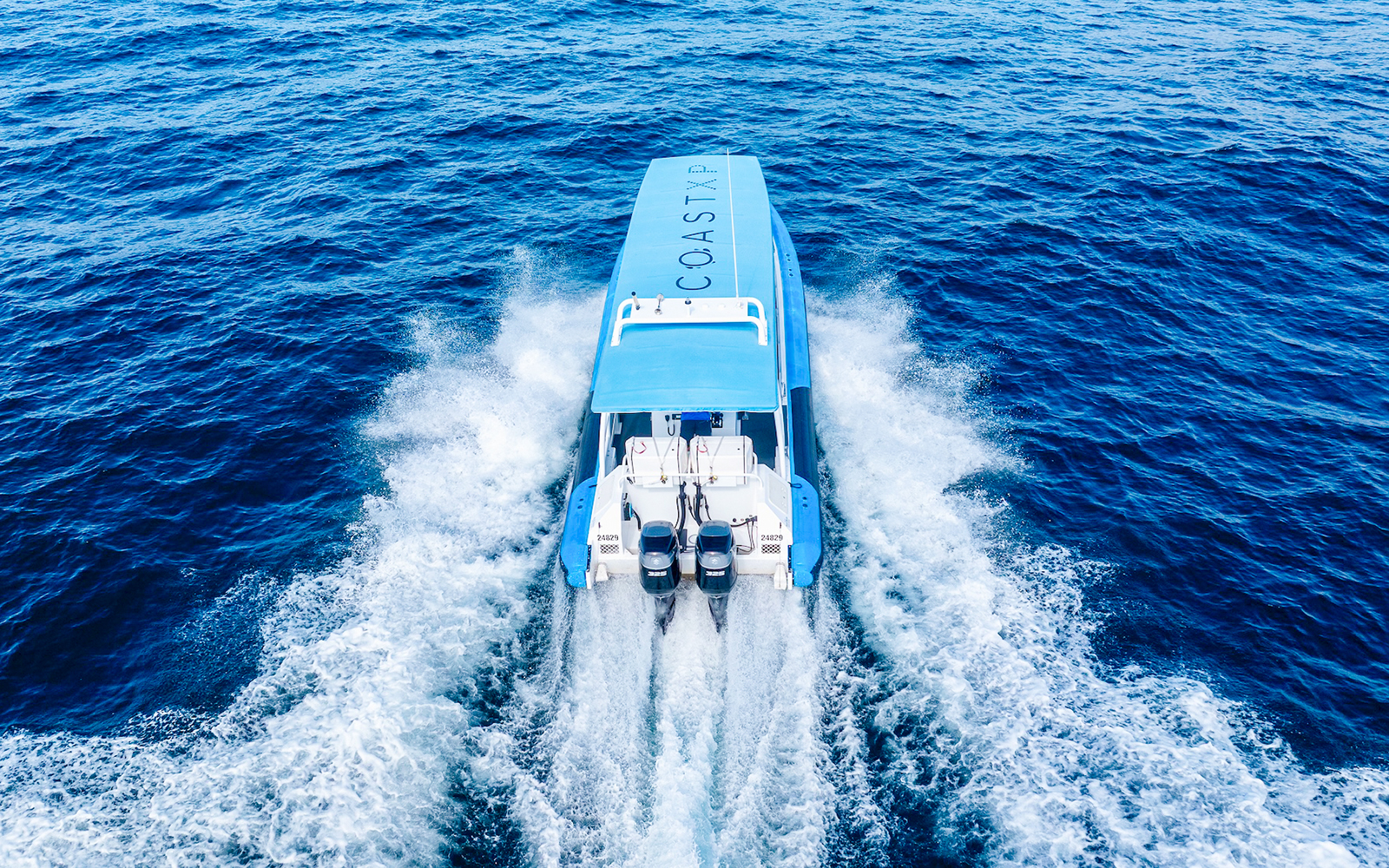 Boat on whale watching tour in Newcastle, Australia.