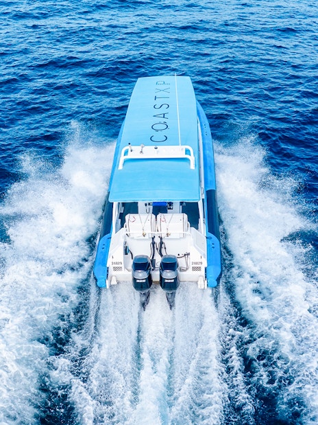 Boat on whale watching tour in Newcastle, Australia.