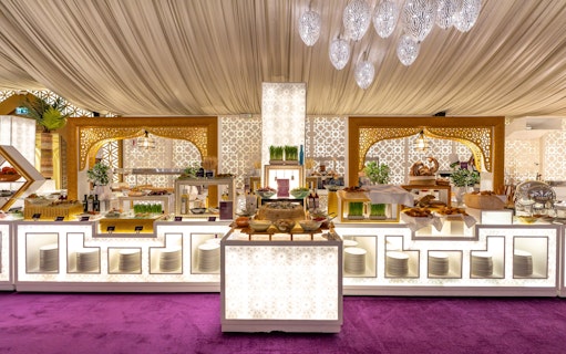Buffet setup at Asateer tent for Iftar and Suhoor, Atlantis The Palm, Dubai.