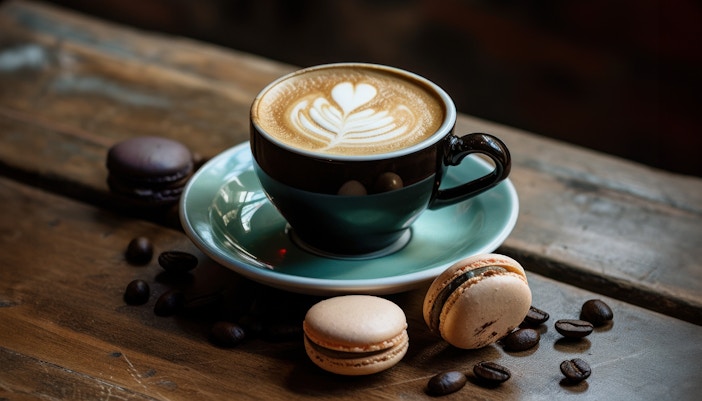 Coffee and tea tasting experience with global varieties displayed on a wooden table.