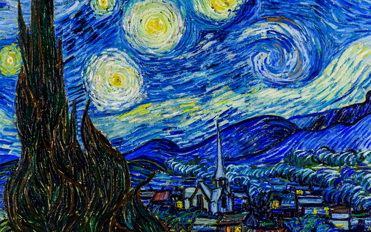 Van Gogh's Starry Night painting at London exhibition.