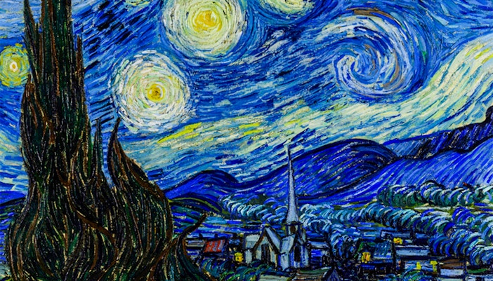 Van Gogh's Starry Night painting at London exhibition.