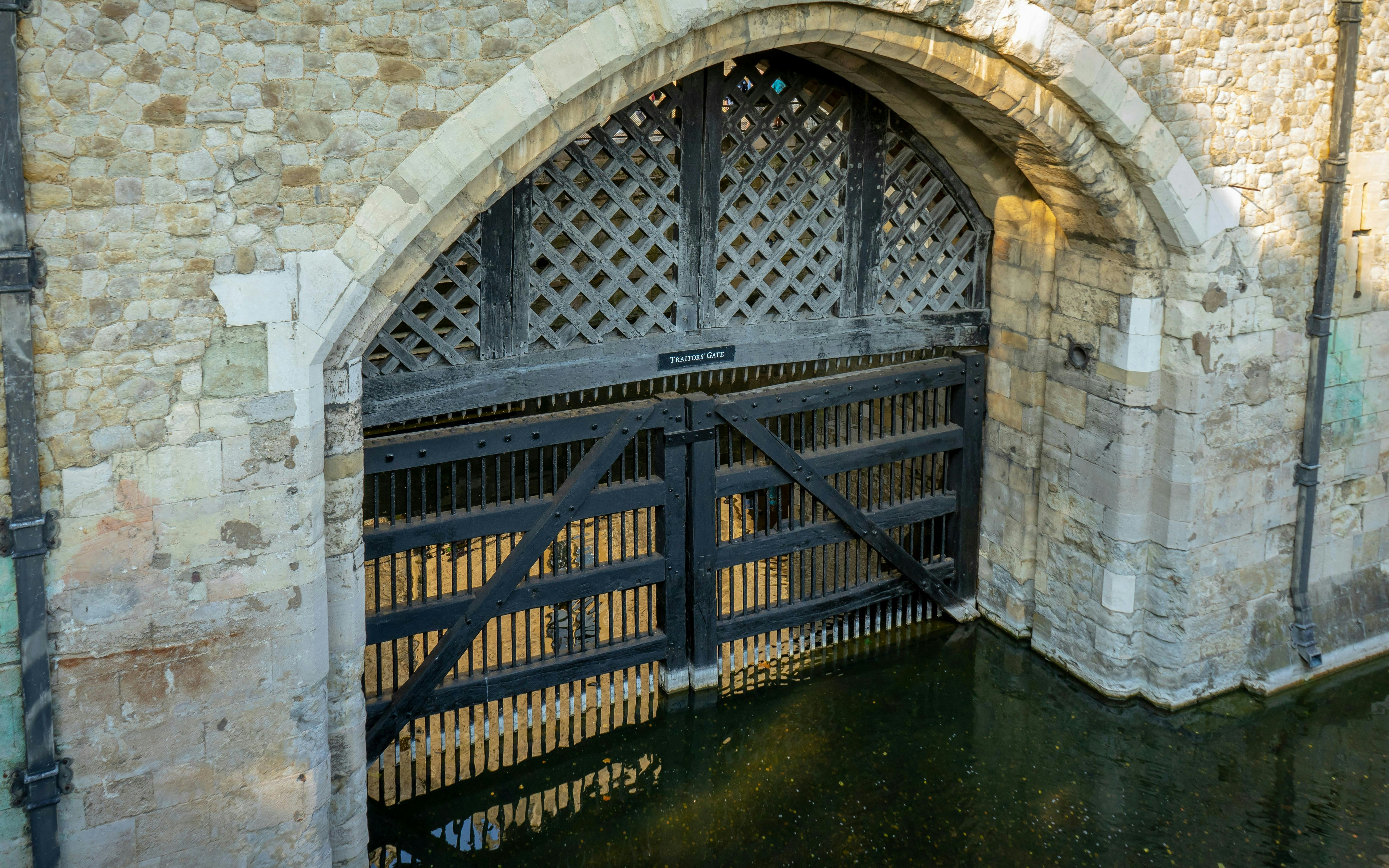 Traitors' Gate at the Tower of London, historic entrance over water.