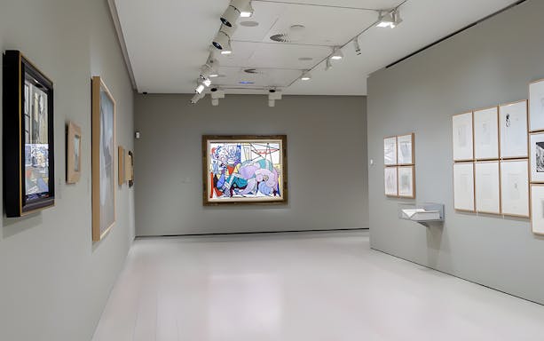 Art gallery with framed paintings and drawings at Fundación MAPFRE Madrid, Sala Recoletos.