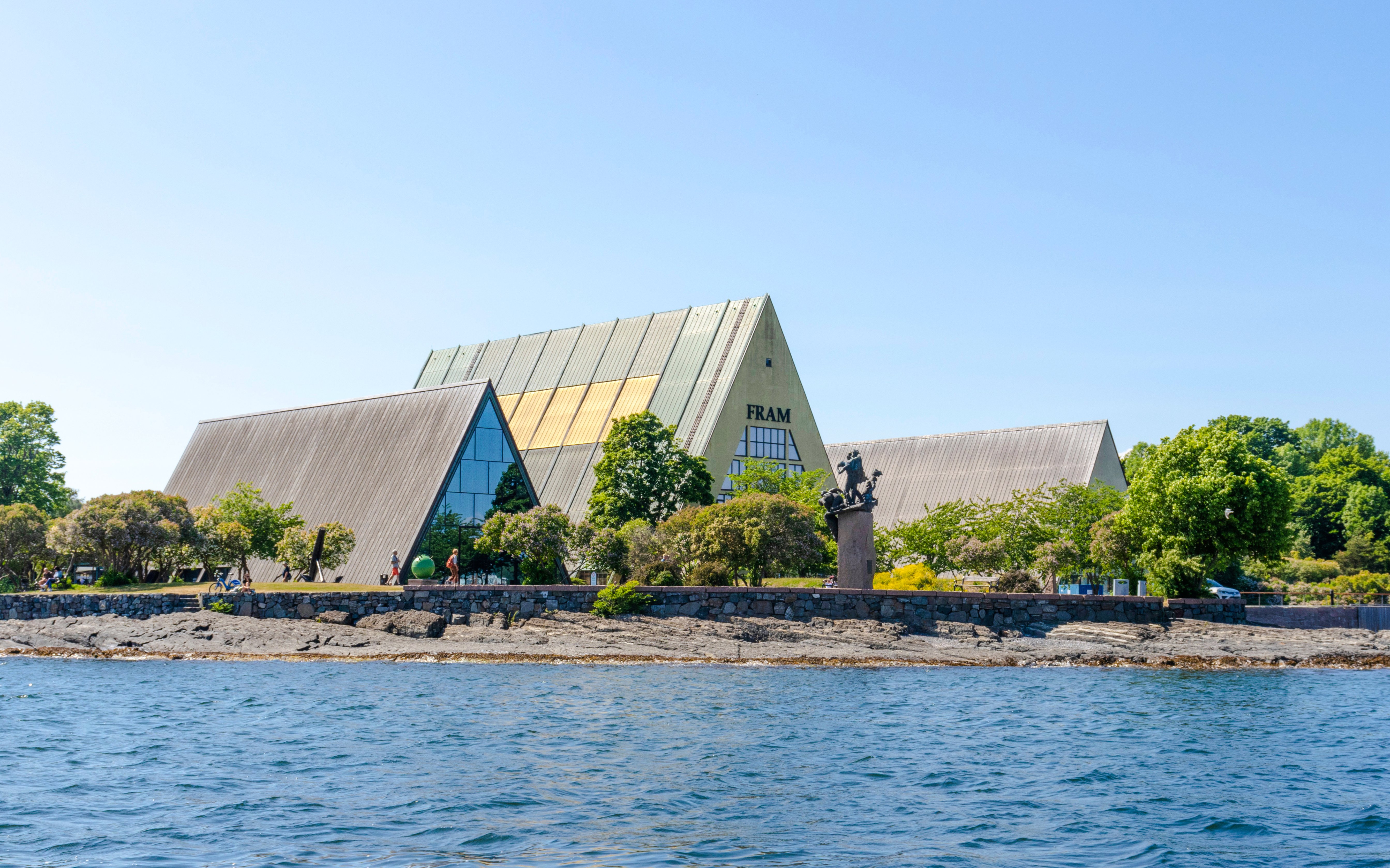 Fram Museum on Bygdoy peninsula, Oslo, Norway, viewed from the water.