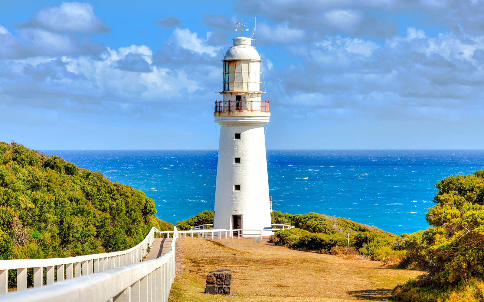 Cape Otway Lighthouse overlooking rugged coastline in Victoria, Australia.