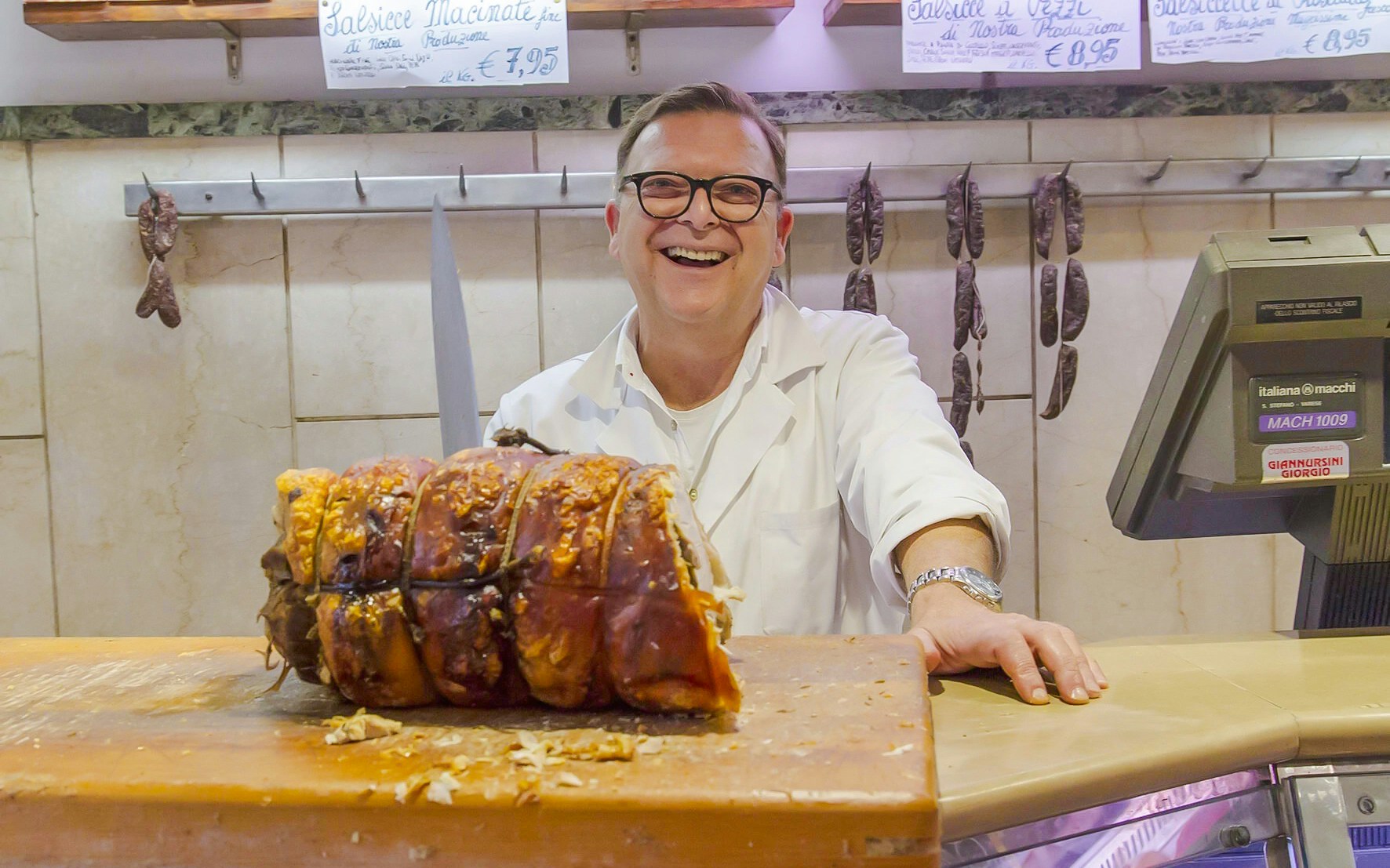 Roast pork at Norcineria Iacozzilli, Rome food tour.