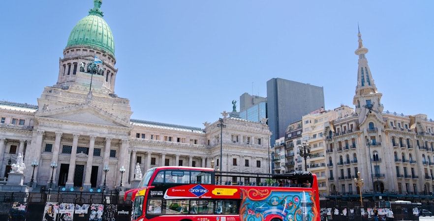 Buenos Aires hop-on hop-off bus in front of Argentine National Congress.