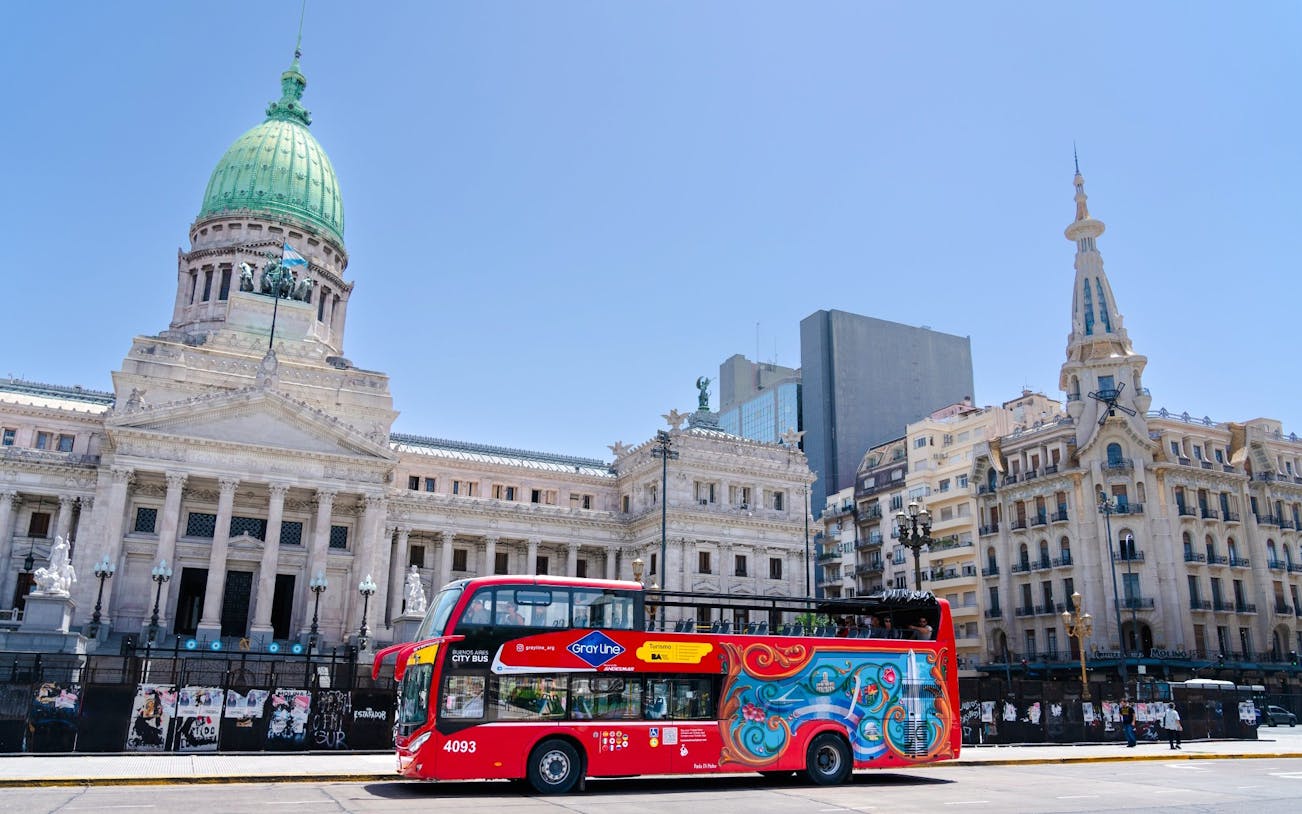 Buenos Aires hop-on hop-off bus in front of Argentine National Congress.