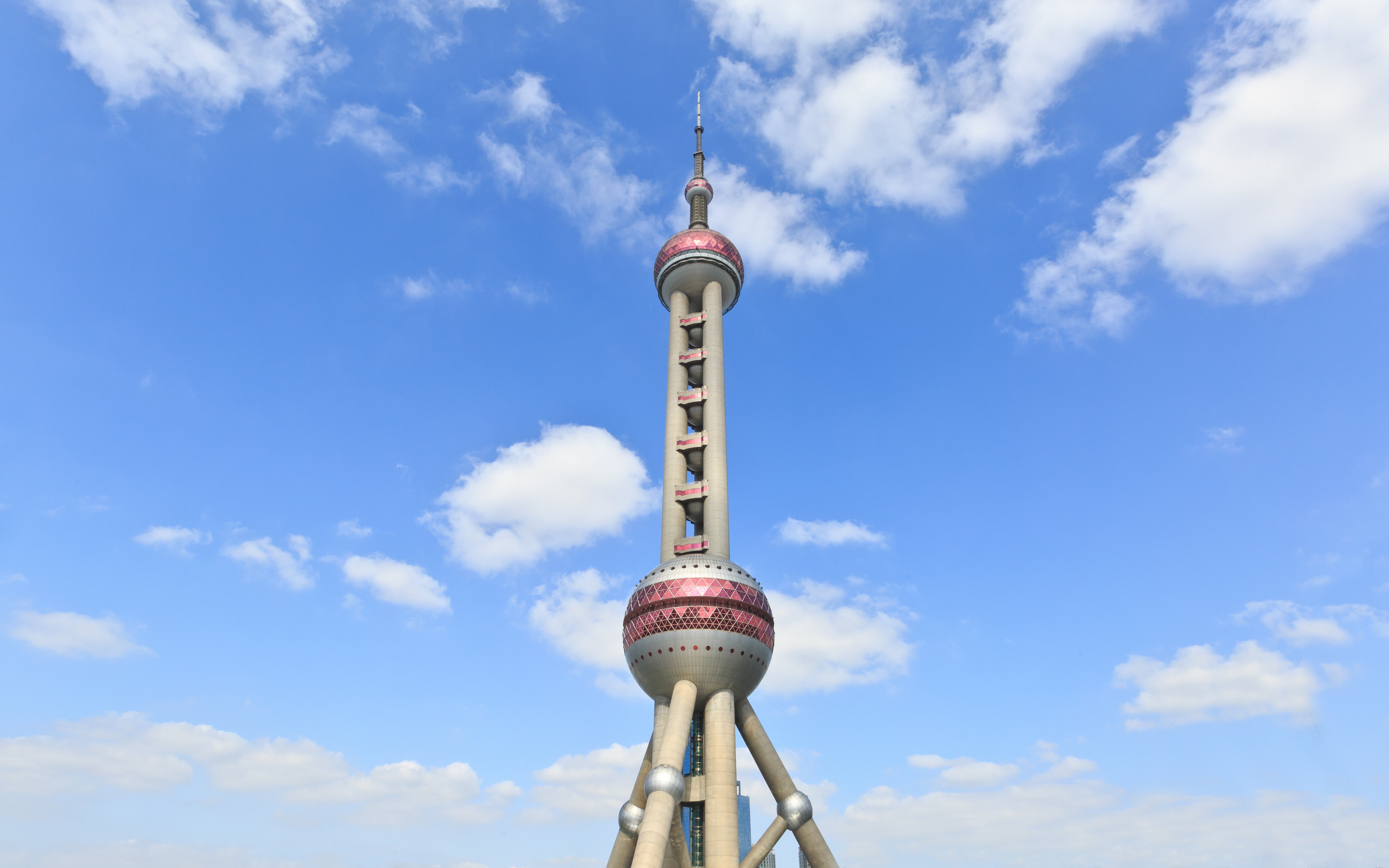 Oriental Pearl Tower against blue sky in Shanghai, China.