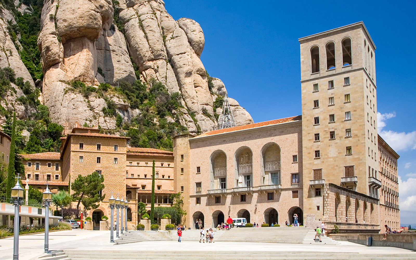 Montserrat Monastery nestled in the rugged mountains of Catalonia, Spain.